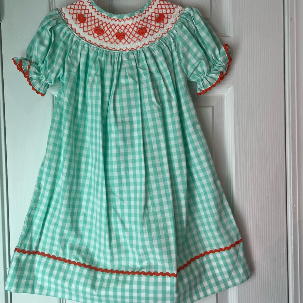 Smocked Mint Pumpkin dress